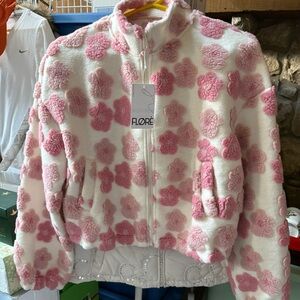 Beautiful Pink & Cream Floral Zip-Up Jacket NWT